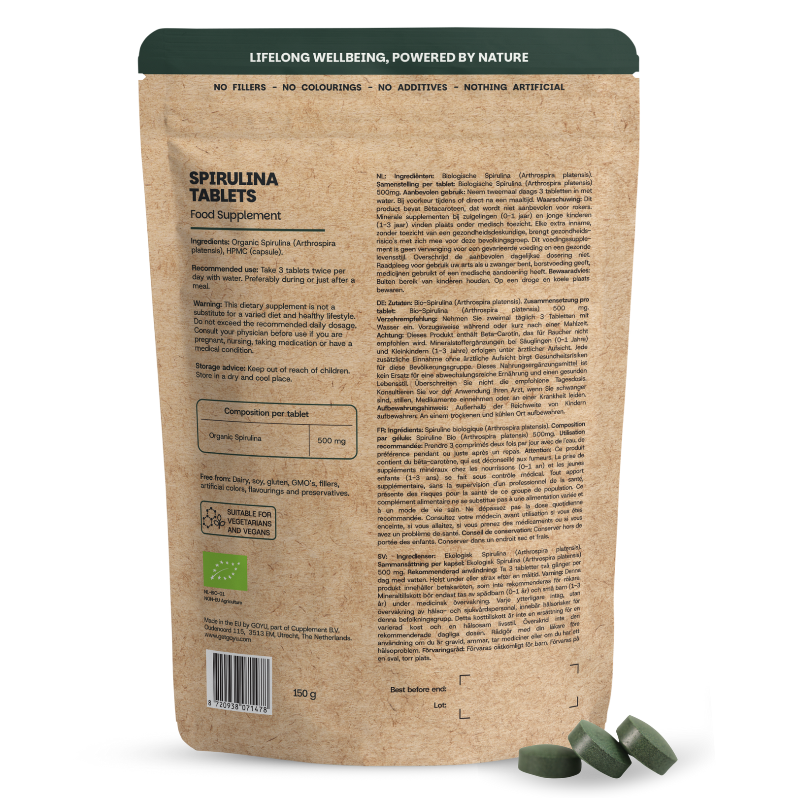 Goyu Spirulina 500 mg bio 300 tabletten