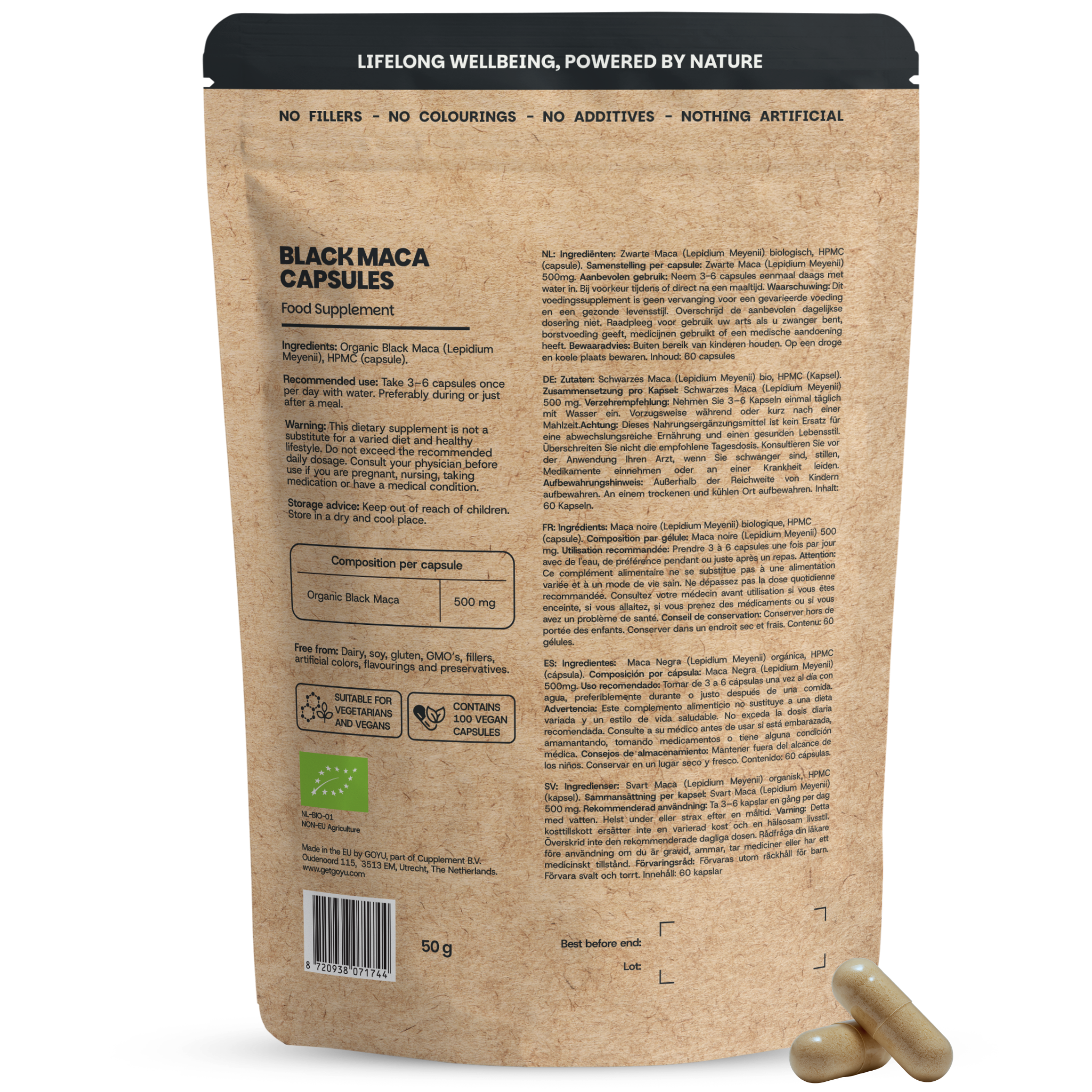 Goyu Zwarte maca 500 mg bio 100 capsules