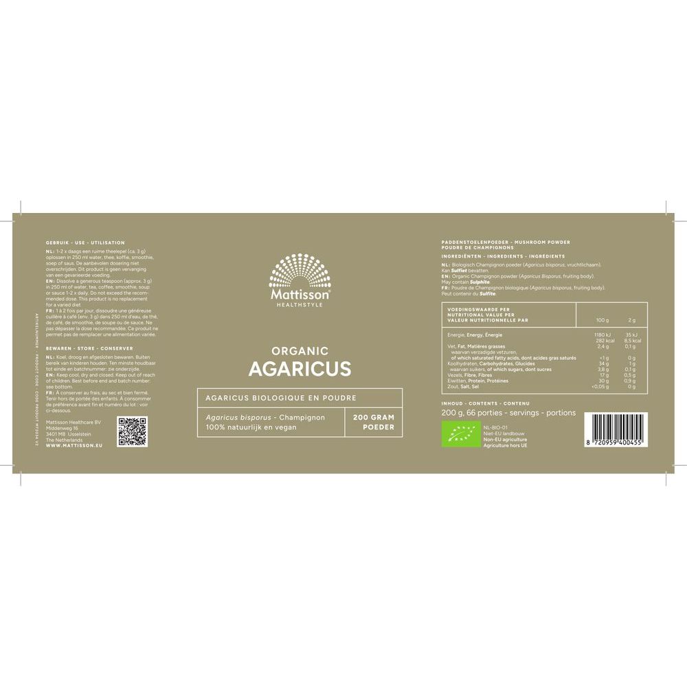 Mattisson Biologisch Agaricus poeder 200 gram