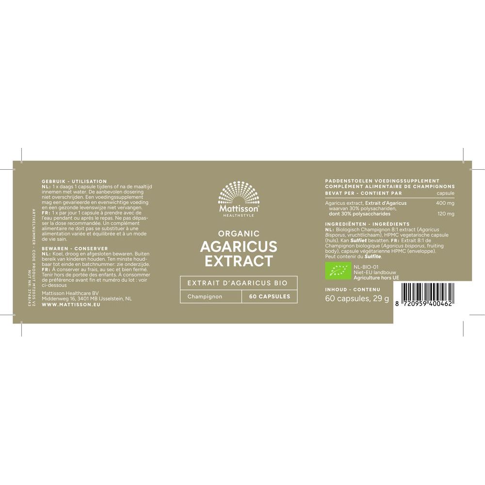 Mattisson Biologische Agaricus 400 mg 60 capsules