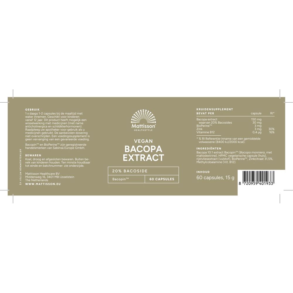 Mattisson Vegan bacopa extract 150 mg 60 capsules