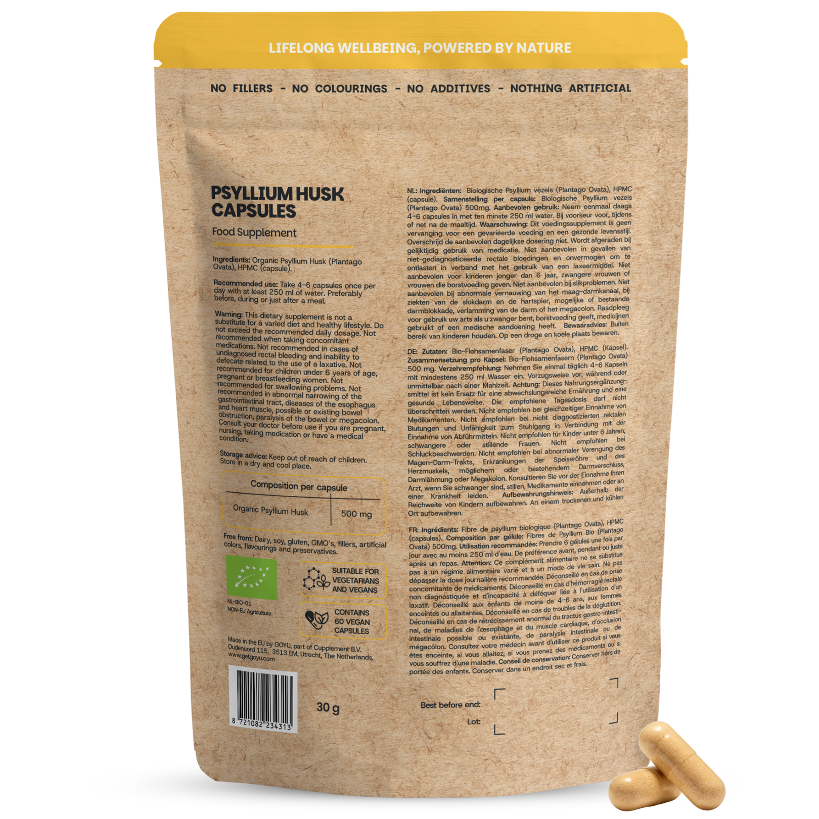 Goyu Psyllium husk vezels bio 60 capsules
