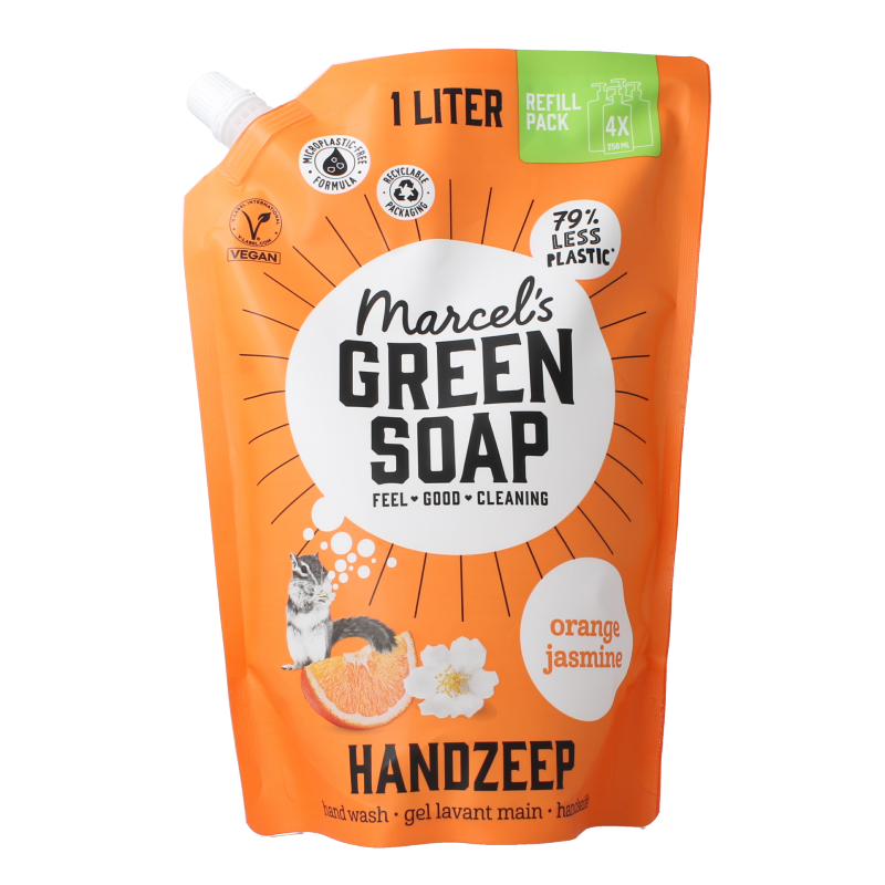 Marcels Green Soap Handzeep sinaasappel & jasmijn navulling 1 liter