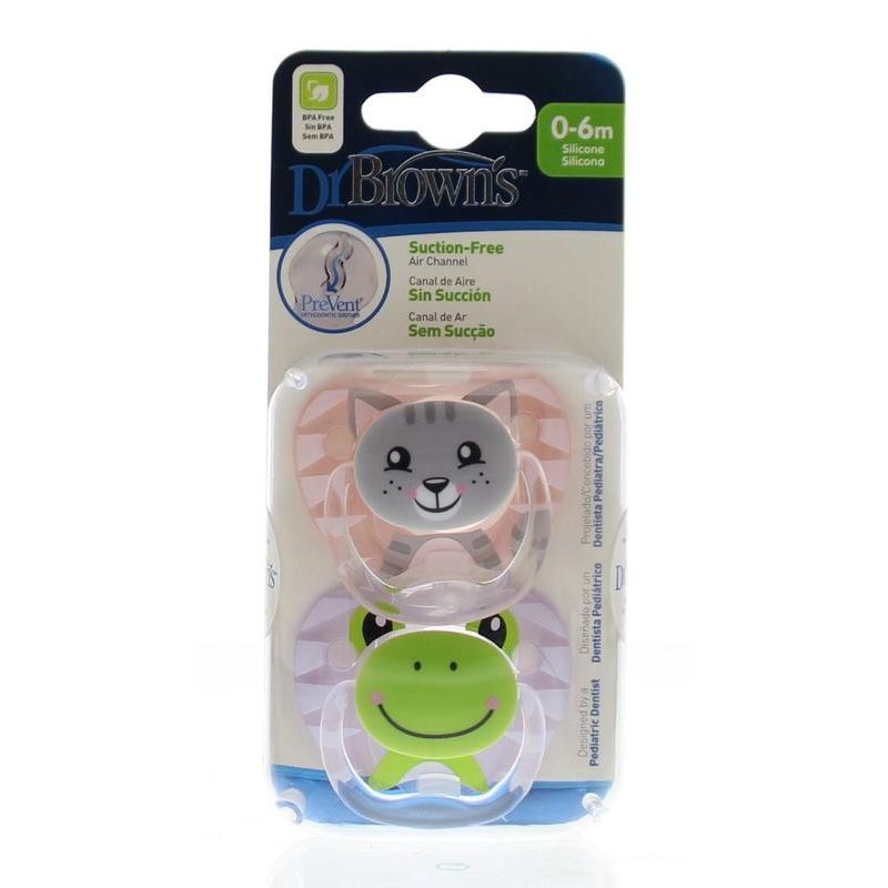 DR Brown's Fopspeen prevent animal faces F1 roze 2 stuks