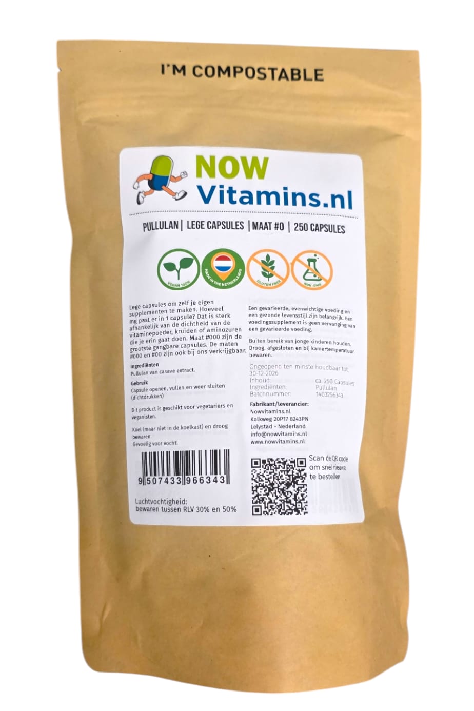 Vitarium Pullulan lege capsule mt 0 250 stuks