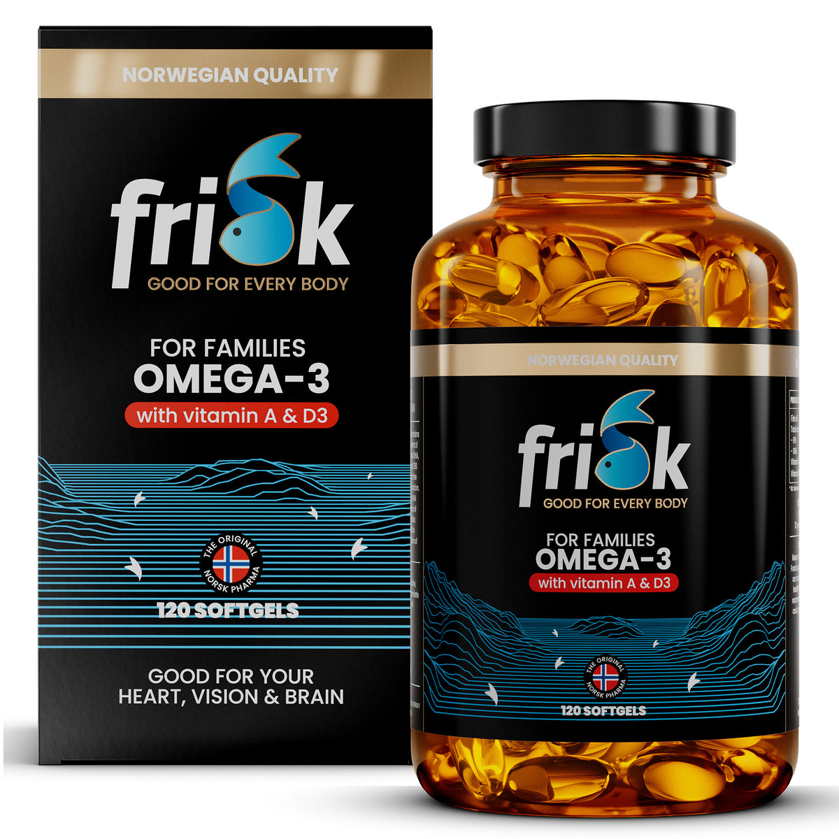 Frisk Omega 3 gezin – visolie met DHA & D3 120 softgels