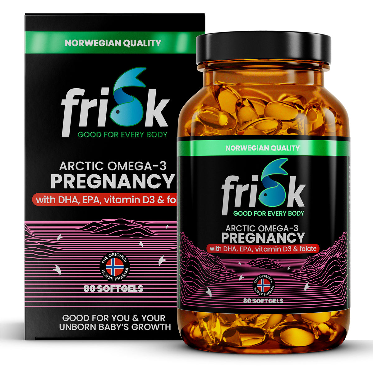 Frisk Omega 3 zwangerschap – DHA & folaat 80 softgels