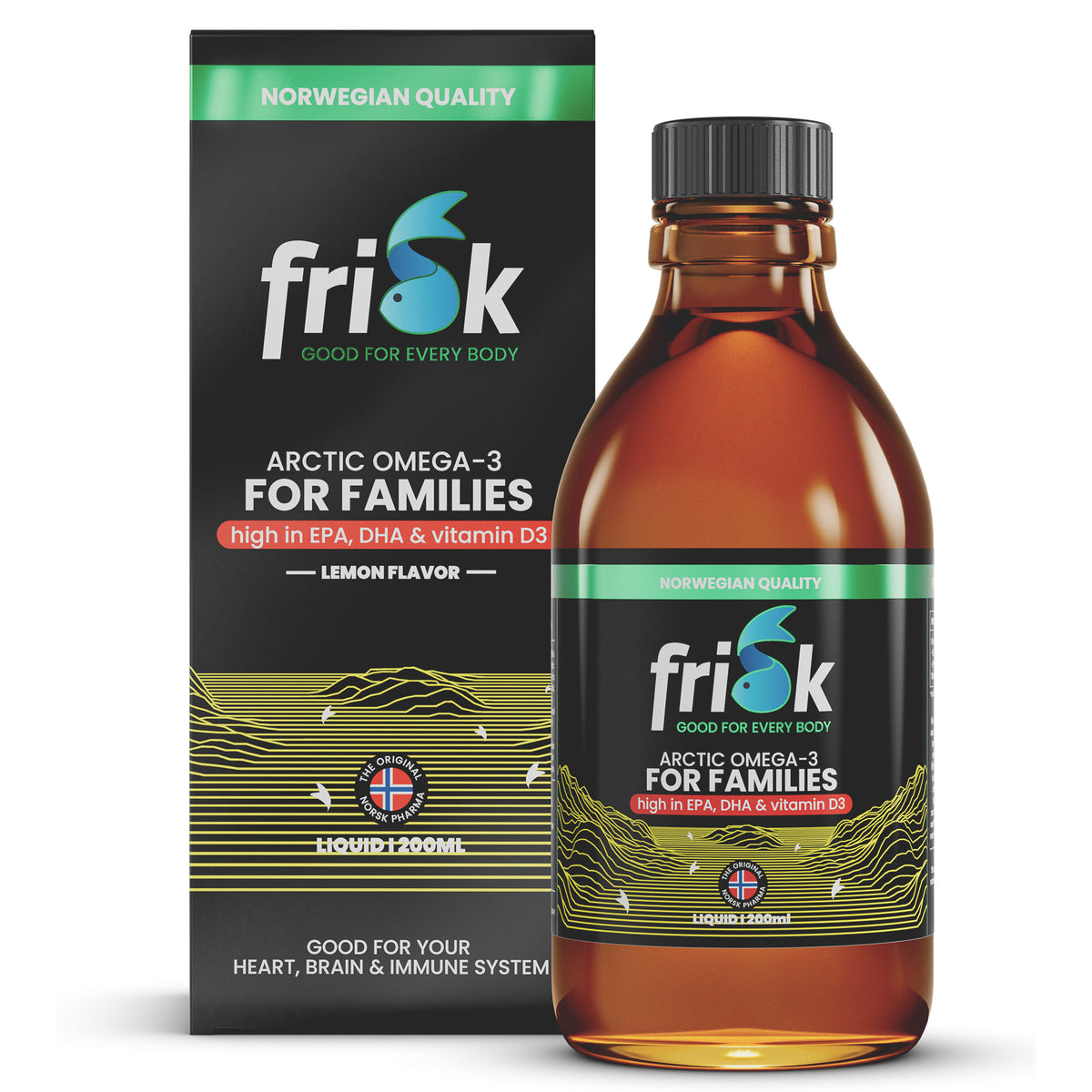 Frisk Omega 3 gezin citroen – visolie met DHA & D3 200 ml