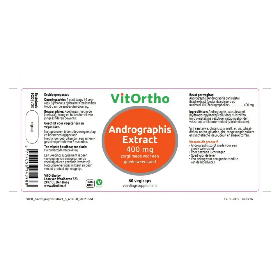 VitOrtho Andrographis extract 400 mg 60 vcaps