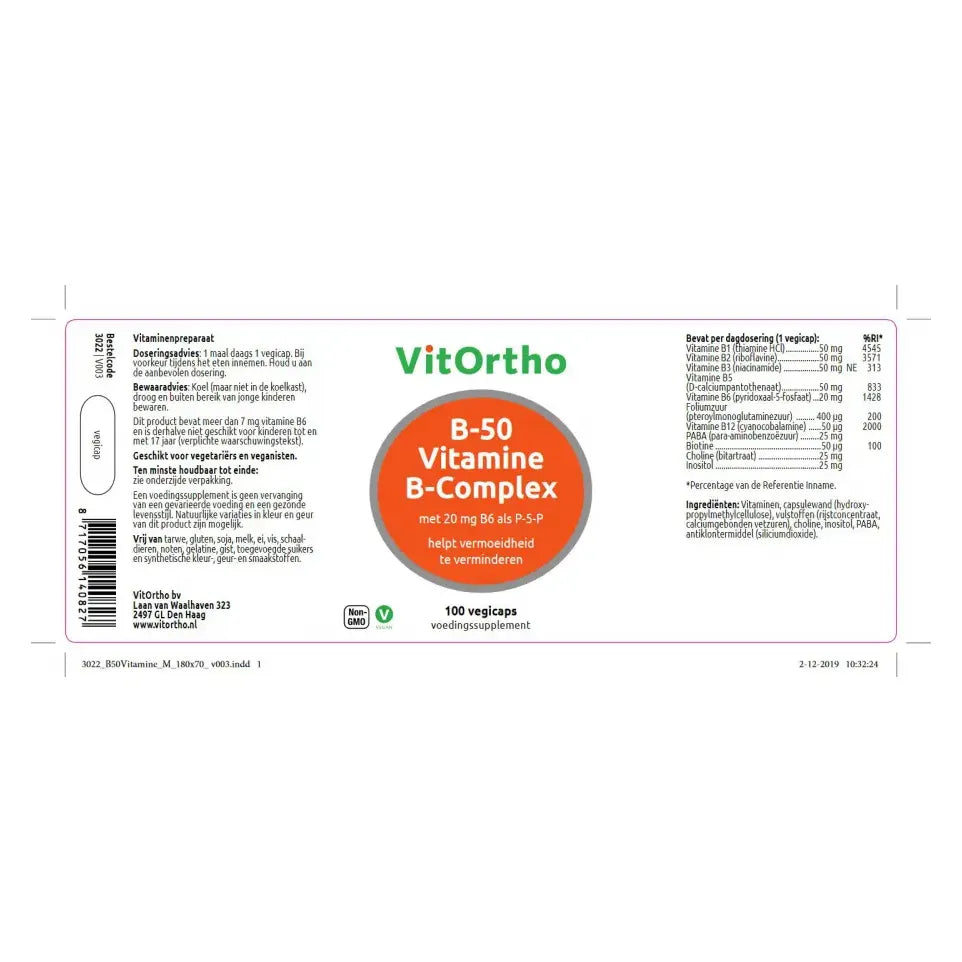 VitOrtho B-50 Vitamine B-Complex 100 vcaps