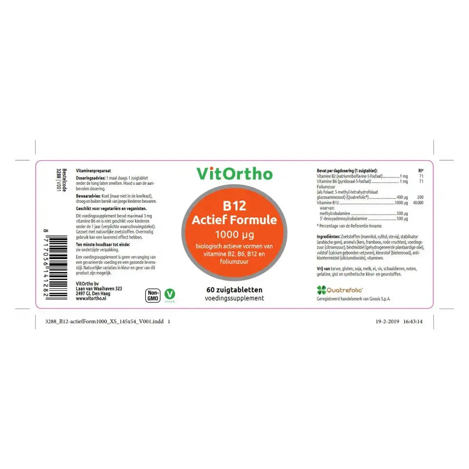 VitOrtho B12 Actief formule 1000 mcg 60 zuigtabletten