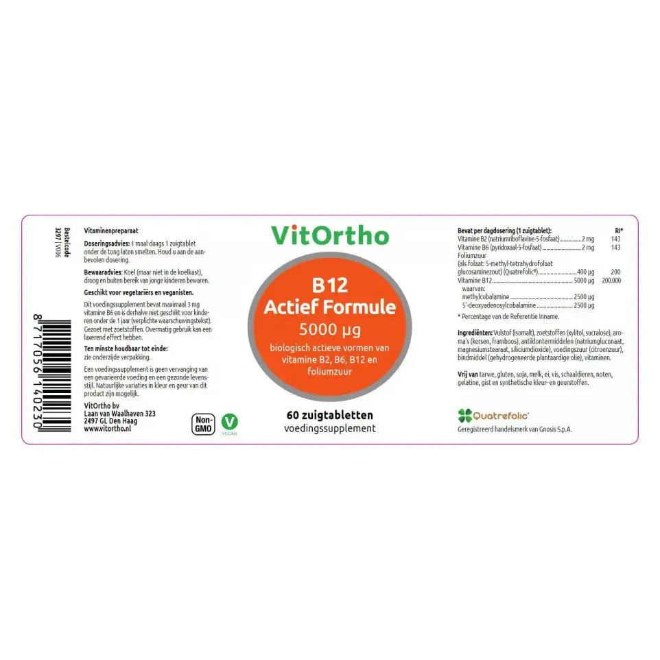 VitOrtho B12 actief formule 5000 mcg 60 zuigtabletten