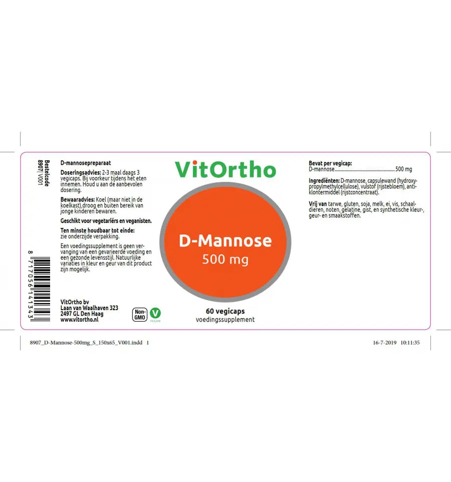 VitOrtho D Mannose 500 mg 60 vcaps (afbeelding 2)