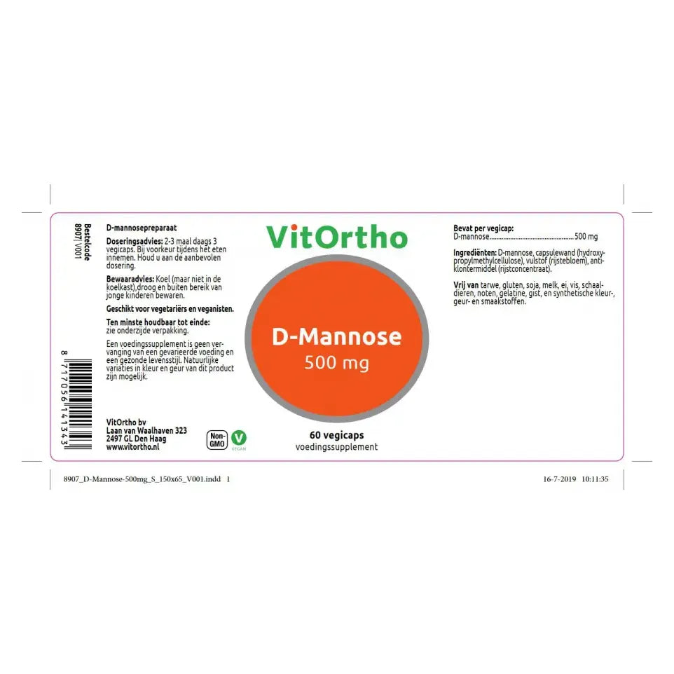 VitOrtho D Mannose 500 mg 60 vcaps (afbeelding 2)