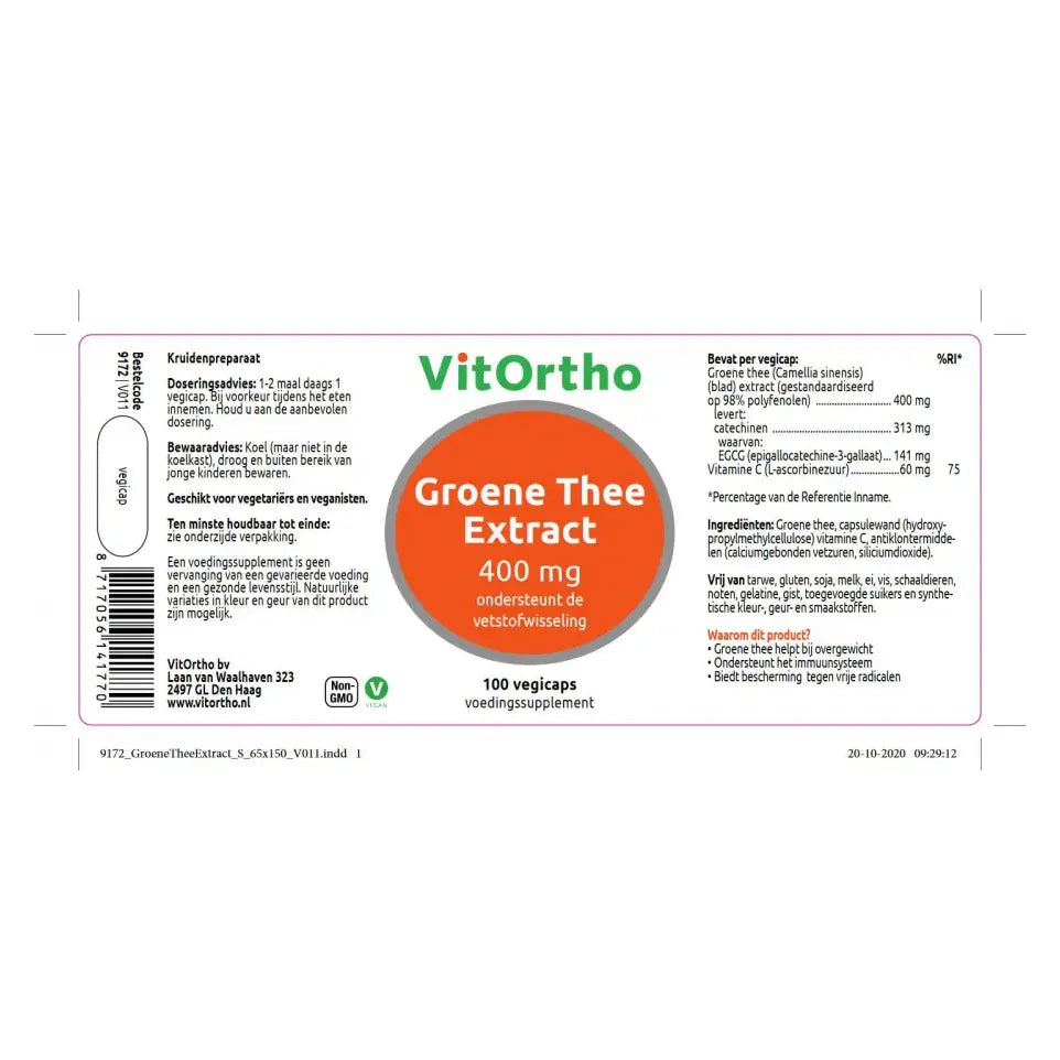 Vitortho Groene thee extract 400 mg 100 vcaps