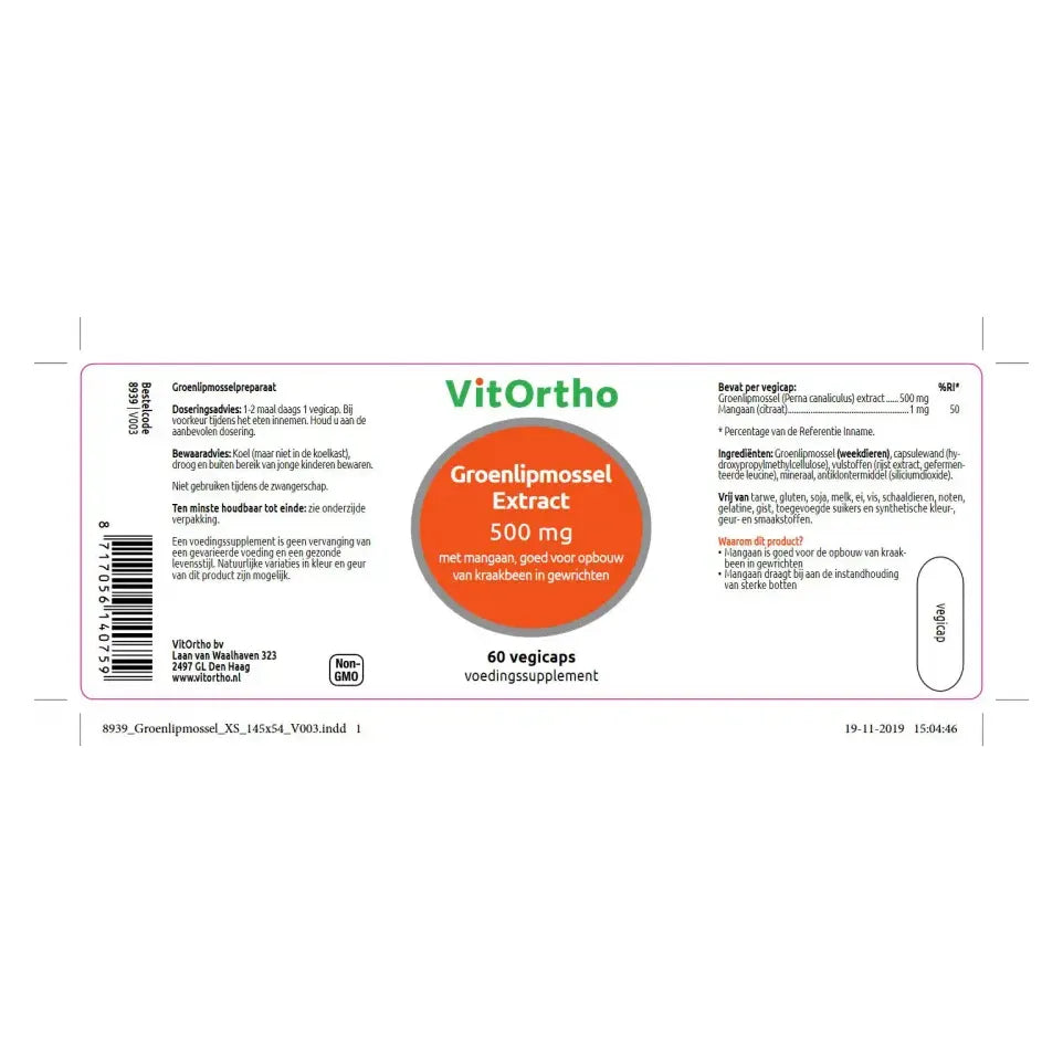 VitOrtho Groenlipmossel extract 500 mg 60 vcaps