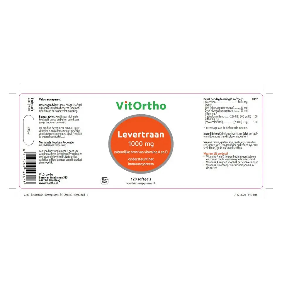 VitOrtho Levertraan 1000 mg 120 softgels