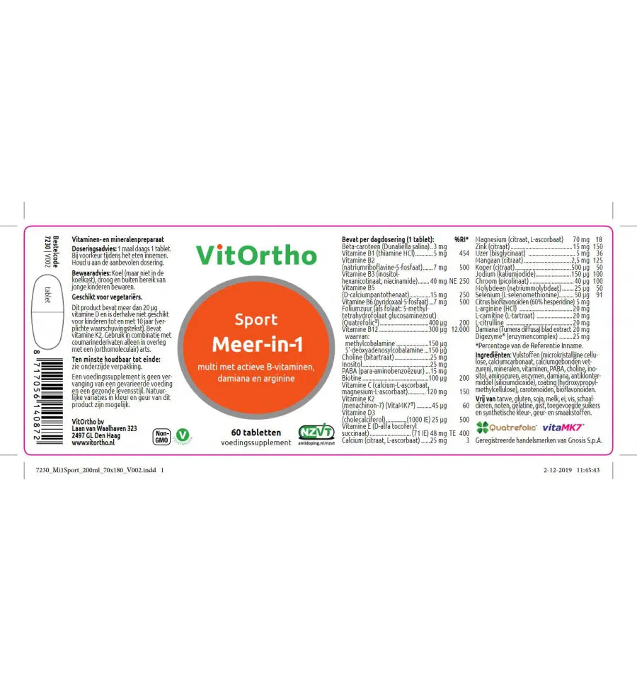 Vitortho Meer in 1 sport 60 tabletten (afbeelding 2)