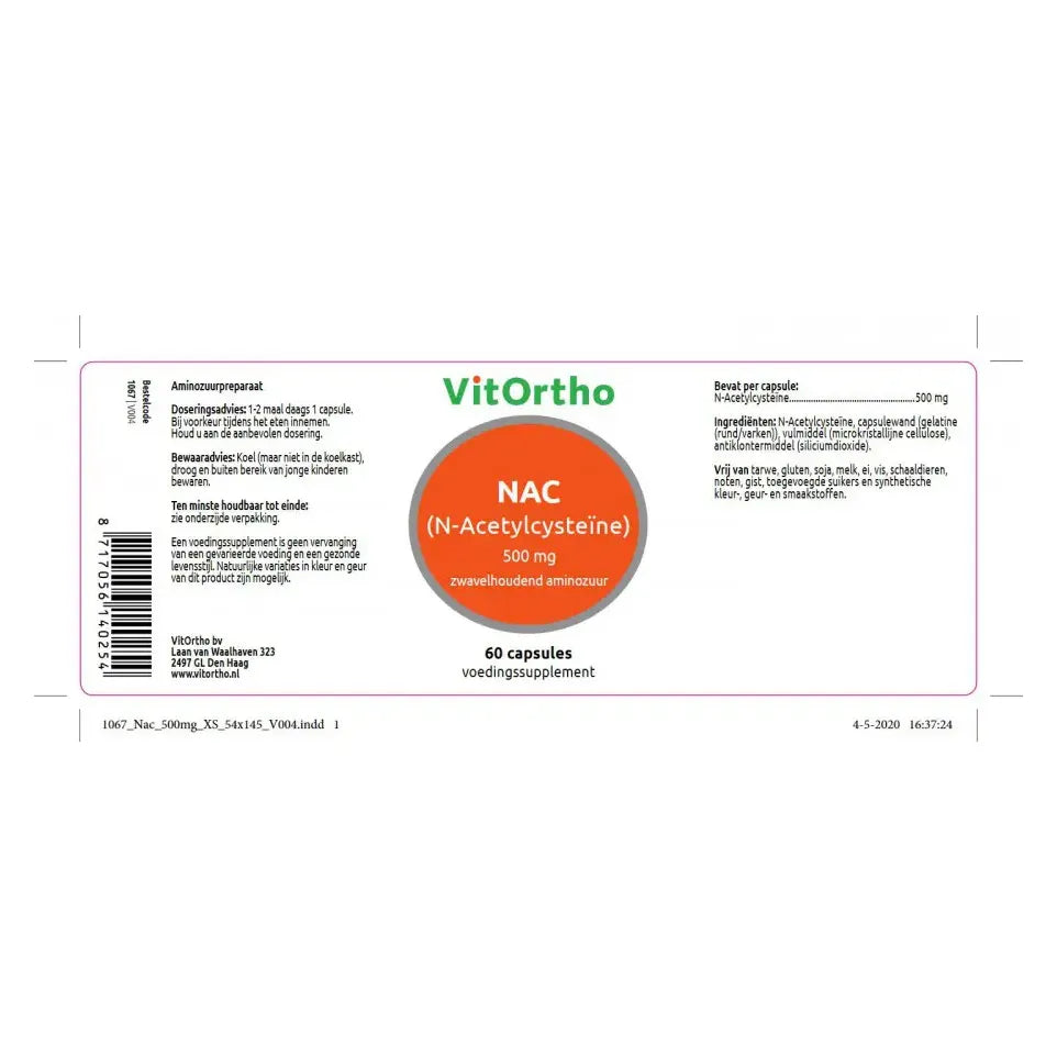 VitOrtho NAC N-Acetyl cysteine 500 mg 60 capsules