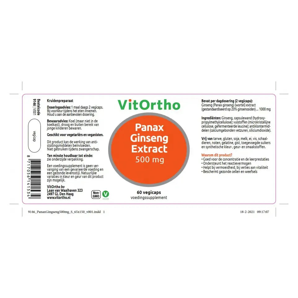 VitOrtho Panax ginseng extract 500 mg 60 vcaps