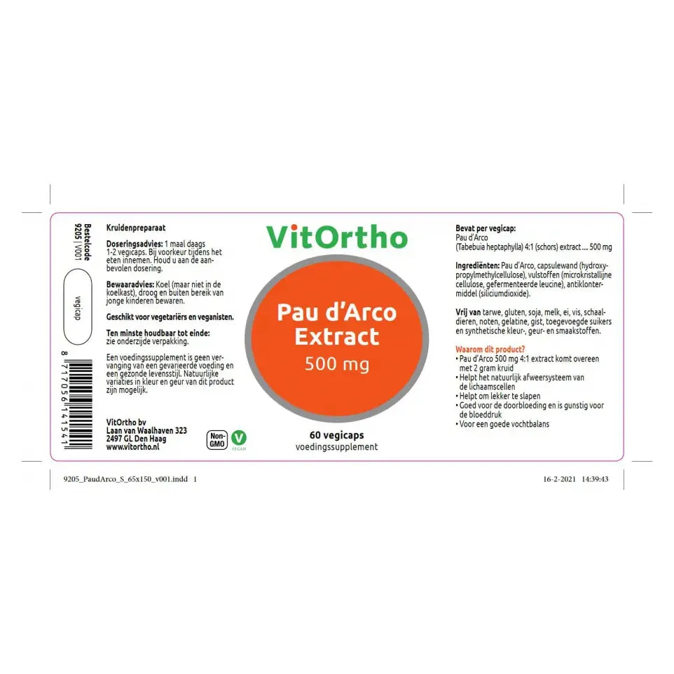 VitOrtho Pau d'arco extract 500 mg 60 vcaps