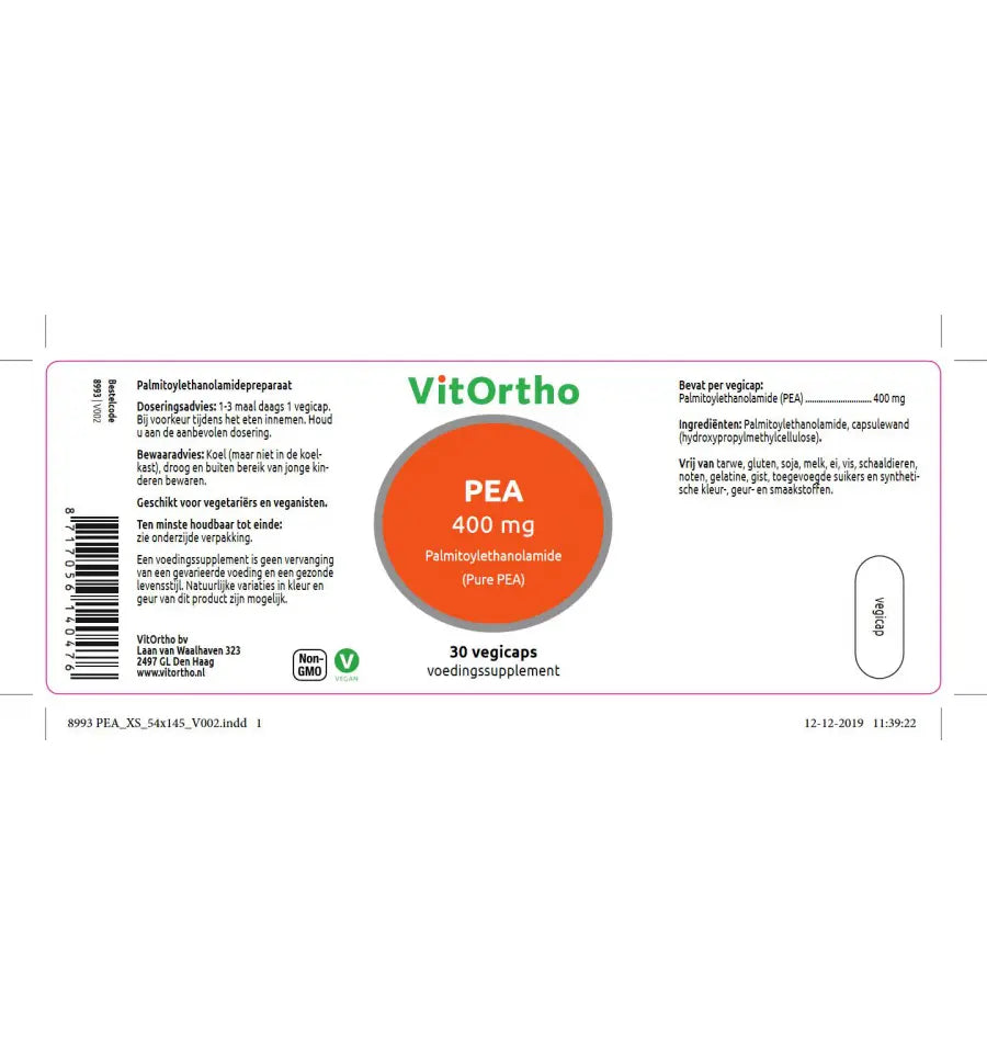 VitOrtho PEA 400 mg palmitoylethanolamide 30 vcaps (afbeelding 2)