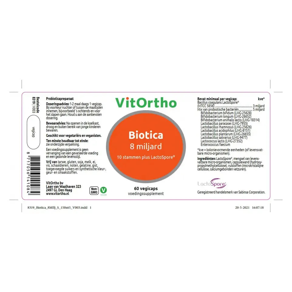 Vitortho Biotica 8 miljard vh probiotica 60 vcaps