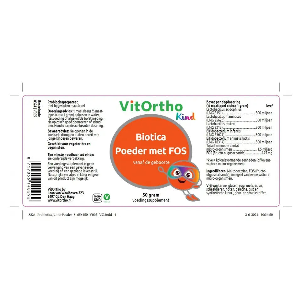 Vitortho Biotica poeder met Fos kind vh probiotica 50 gram