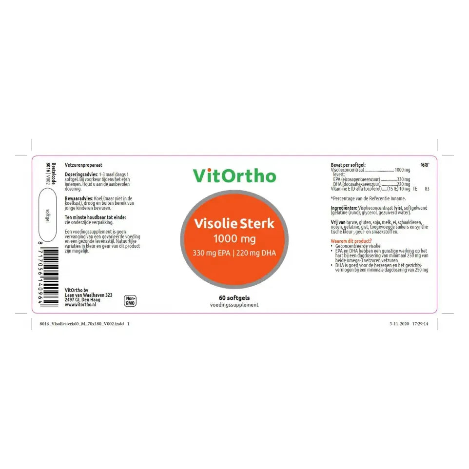 VitOrtho Visolie Sterk 1000 mg 330 mg EPA 220 mg DHA 60 softgels