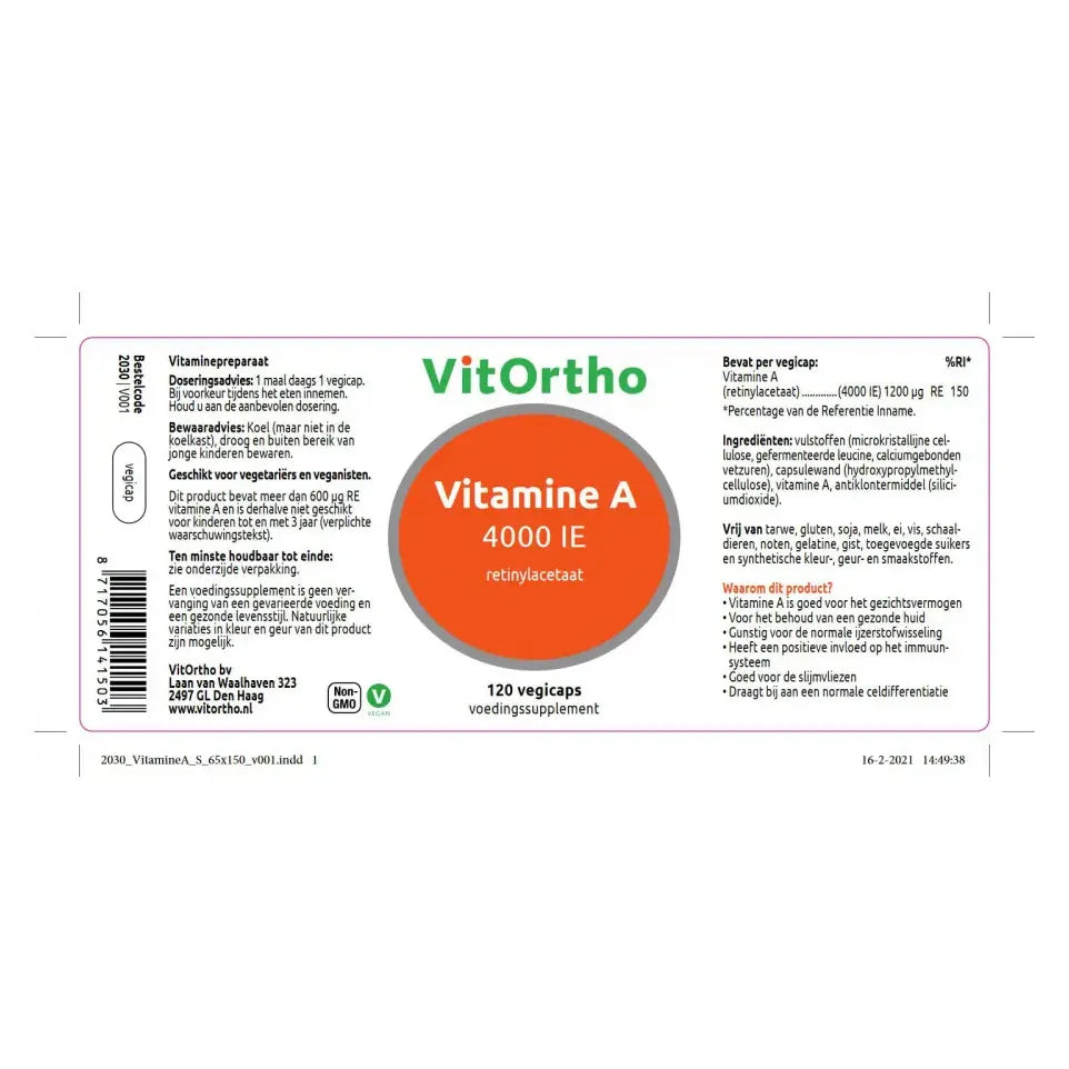 VitOrtho Vitamine A 100 mcg 120 vcaps
