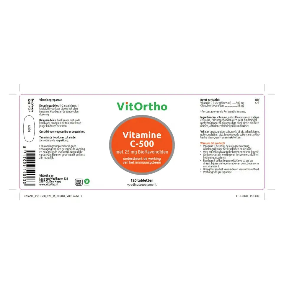 VitOrtho Vitamine C-500 met 25 mg bioflavonoiden 120 tabletten