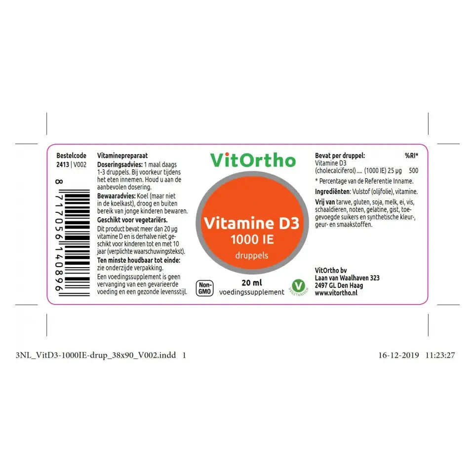 VitOrtho Vitamine D3 25 mcg druppels 20 ml