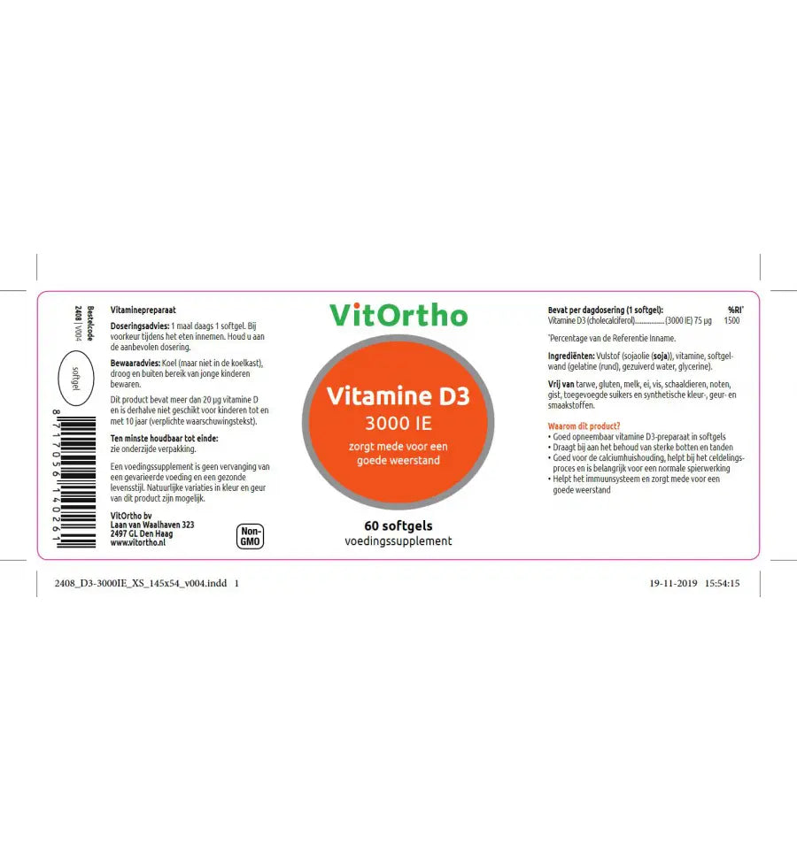 VitOrtho Vitamine D3 75 mcg 60 softgels (afbeelding 2)