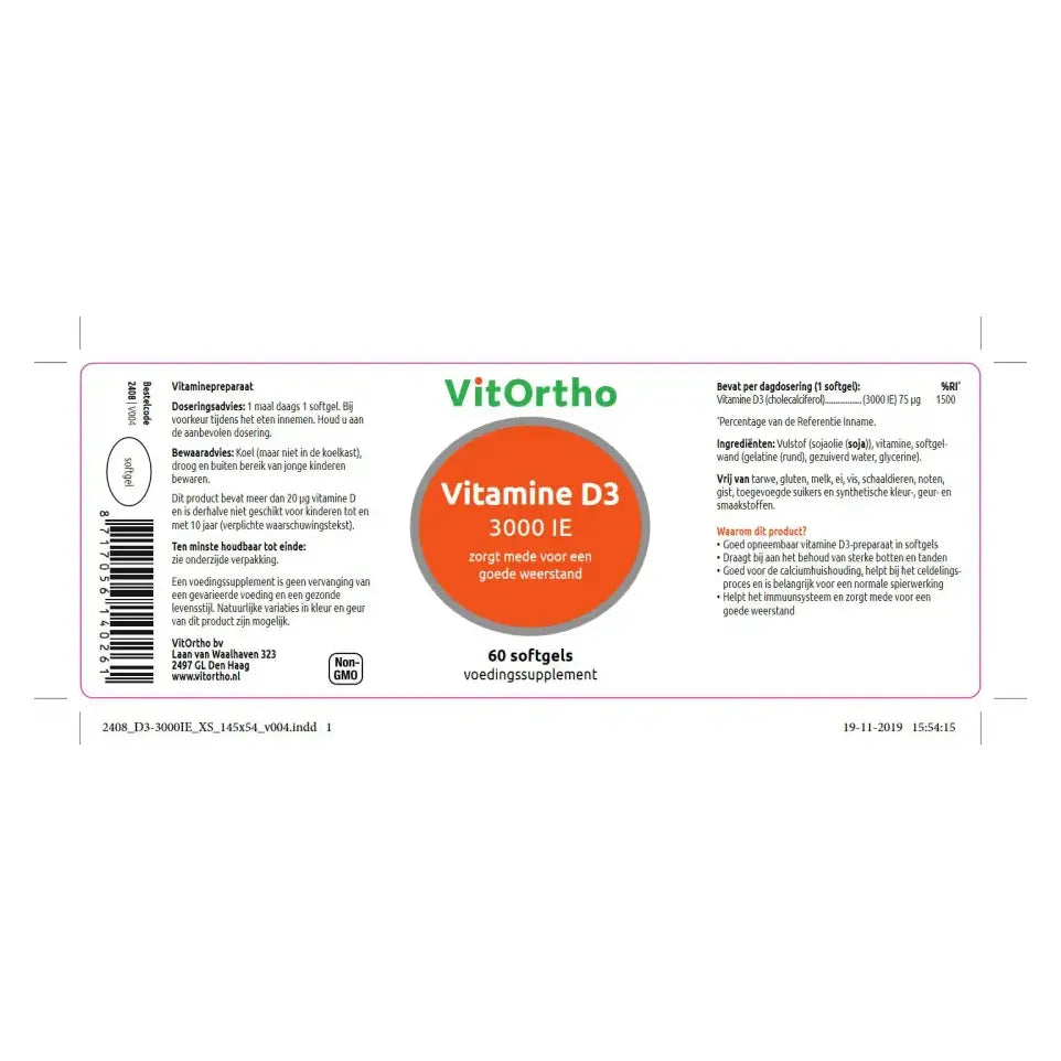 VitOrtho Vitamine D3 75 mcg 60 softgels (afbeelding 2)