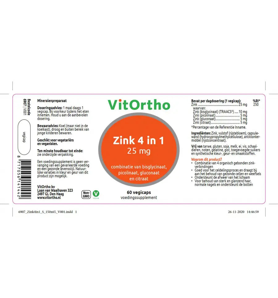 Vitortho Zink 4-in-1 60 vcaps (afbeelding 2)