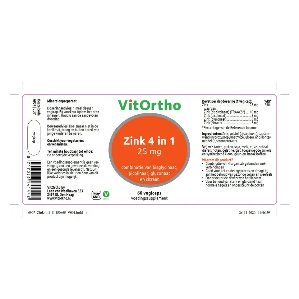 Vitortho Zink 4-in-1 60 vcaps (afbeelding 2)