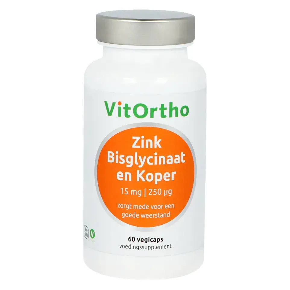 VitOrtho Zink bisglycinaat 15 mg en koper 250 mcg 60 vcaps