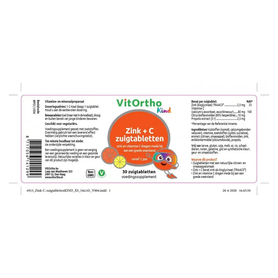 Vitortho Zink + C kind 30 zuigtabletten