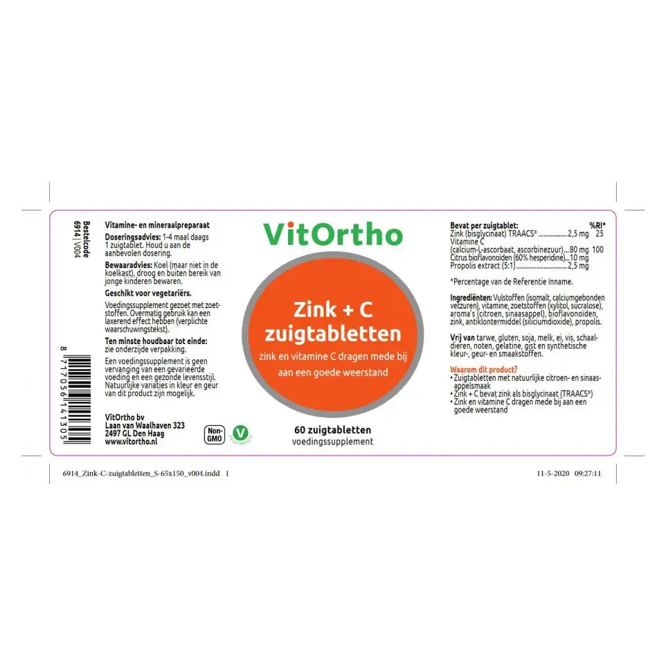 Vitortho Zink + C 60 zuigtabletten