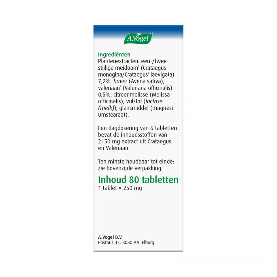 A.Vogel Crataegus + valeriaan 80 tabletten
