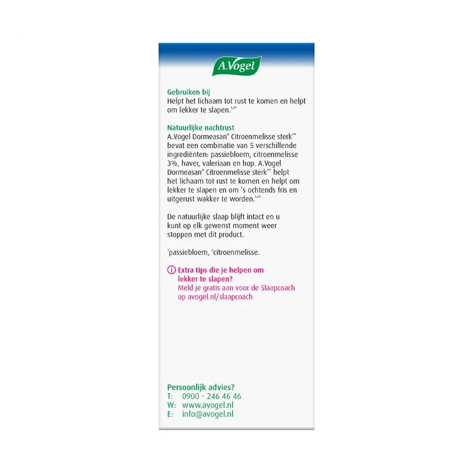 A.Vogel Dormeasan citroenmelisse nachtrust sterk 30 tabletten