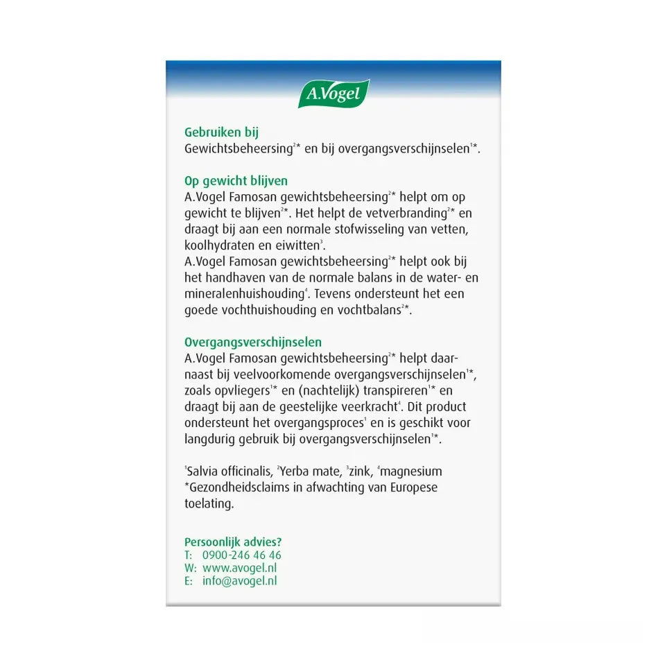 A.Vogel Famosan Overgang Gewichtsbeheersing 60 tabletten