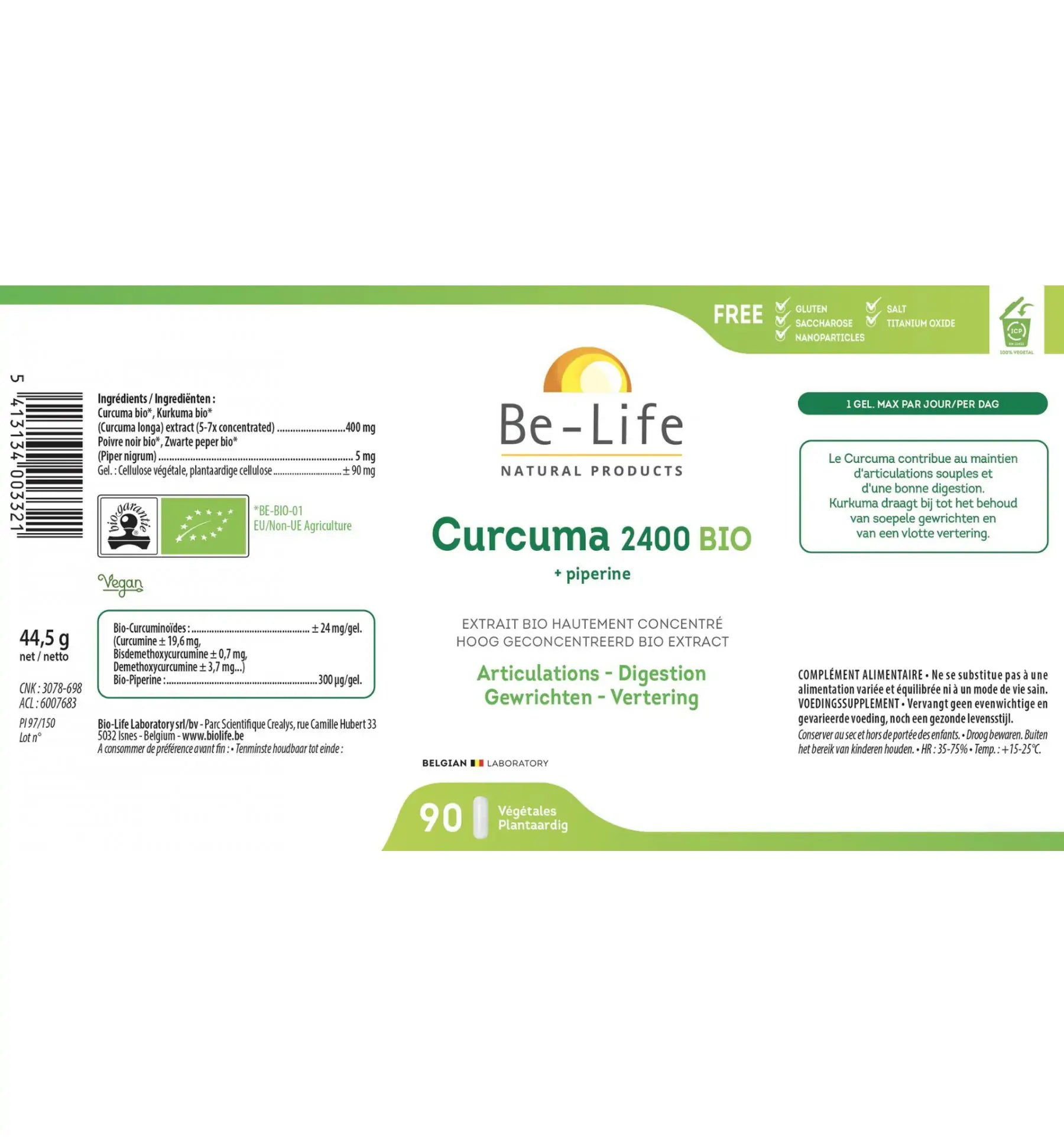Be-Life Curcuma 2400 + piperine 90 softgels (afbeelding 2)
