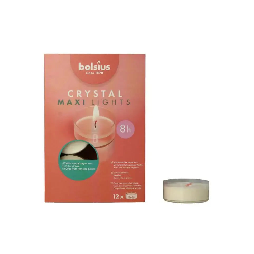 Bolsius Crystal maxi lights 8 uur doos 12 stuks
