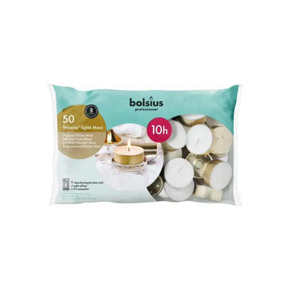 Bolsius Horeca maxi waxine lichten 10uur wit 50 stuks