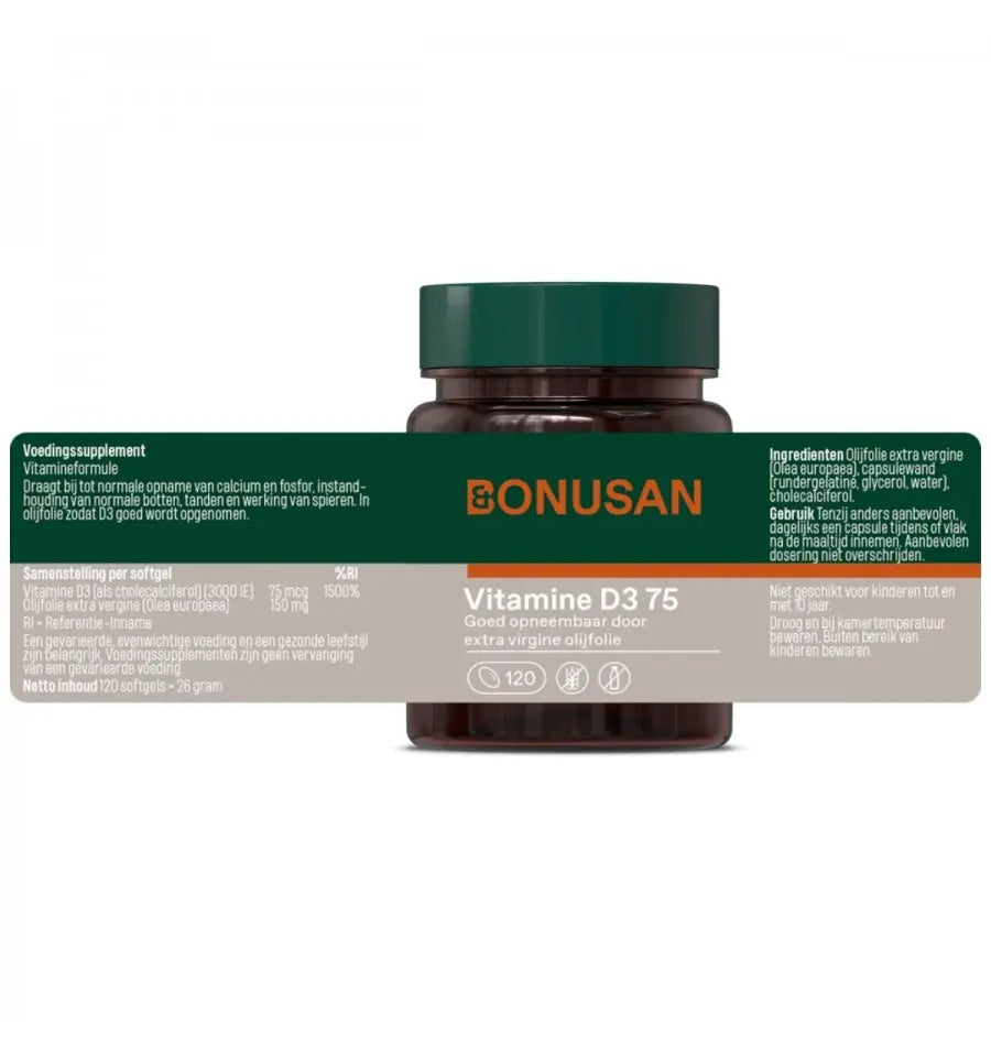 Bonusan Vitamine D3 75 mcg 1 x 120 softgels (afbeelding 8)
