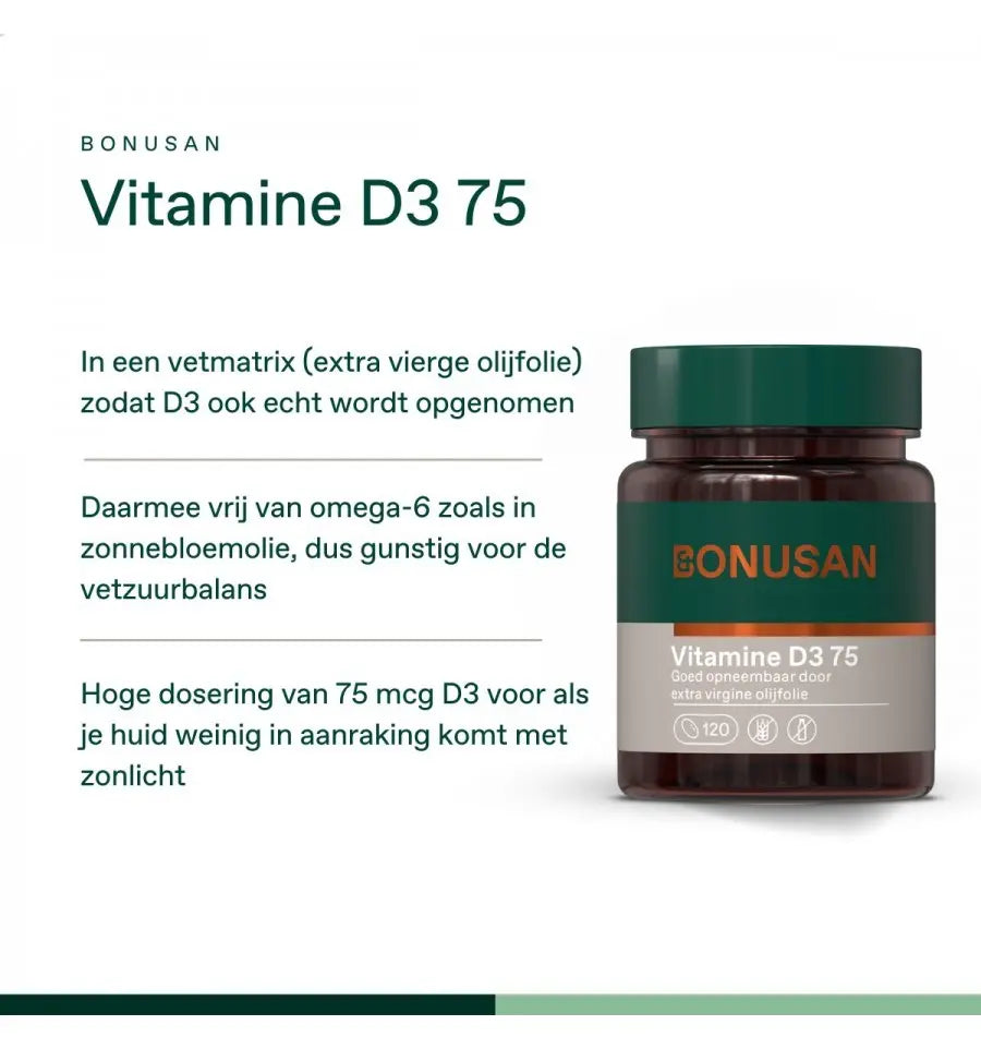 Bonusan Vitamine D3 75 mcg 1 x 120 softgels (afbeelding 2)