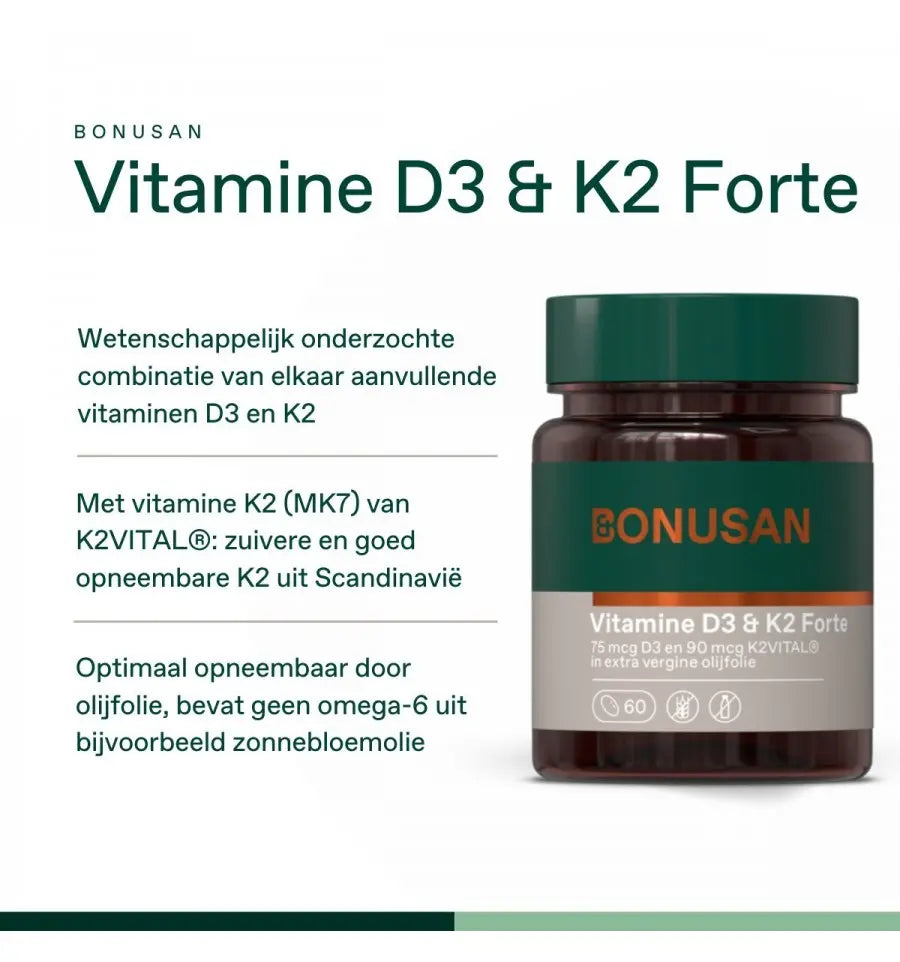 Bonusan Vitamine D3 & K2 Forte 60 softgels (afbeelding 2)
