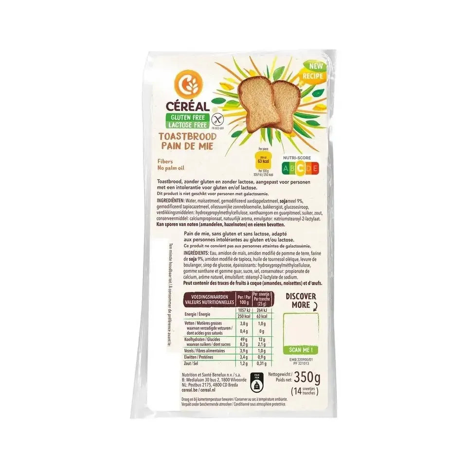 Cereal Toastbrood gluten- en lactosevrij 350 gram