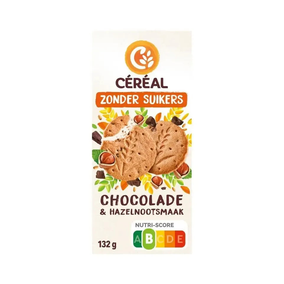 Cereal Zandkoek hazelnoot choco zonder suikers 132 gram